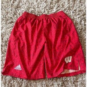 Wisconsin Adidas Red Pattern Mens Athletic Shorts Size Large Pockets Drawstring